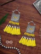 The Enamelled Tassel Squares(Bumblebee) - Oxidised Boho Earrings