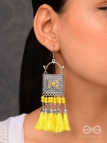 The Enamelled Tassel Squares(Bumblebee) - Oxidised Boho Earrings