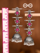 The Elegant Delight - Triple Layered Jhumkas (Ruby Red)