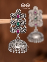 The Intricate Wonders (Ruby Emerald) - Embellished Oxidised Jhumkas