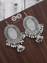 The Motif Mirror Frame Jhumkis - Oxidised Boho Earrings