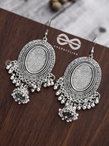 The Motif Mirror Frame Jhumkis - Oxidised Boho Earrings