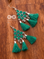 The Enamelled Tassels (Teal) - Embellished Oxidised Earrings
