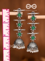 The Elegant Delight - Triple Layered Jhumkas (Emerald Green)