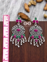 The Playful Elegance - Embellished Oxidised Earrings (Ruby Emerald)