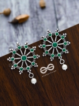 'Steering My Own Ship' - Embellished Oxidised Earrings (Emerald Green)