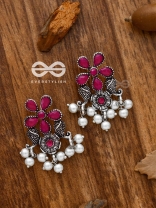 'A Floral Fantasy' - Embellished Oxidised Earrings (Ruby Red)