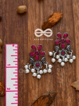 'A Floral Fantasy' - Embellished Oxidised Earrings (Ruby Red)