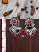 The Criss-Cross Embroidered Sun (Pink) - Embroidered Oxidised Earrings