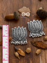 The Intricate Lively Lotus - Oxidised Boho Earrings
