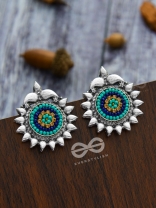 The Cute Artsy Button Studs - Embroidered Oxidised Earrings