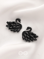 The Crystal Feathered Swans - Statement Embellished Studs - Black