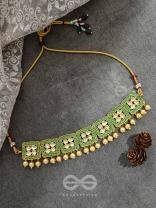 The Windows of Opulence - Set of Statement Choker and Earrings( INDIA GREEN)