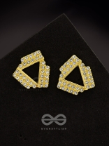 Twisted Triangles- Rhinestones Encrusted Golden Earrings