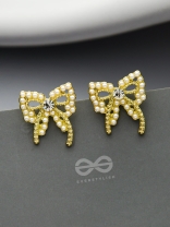 Pearlescent Cravats- Gem Stone and Pearls Studded Golden Earrings 