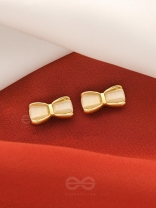 Bow Spring- White and Golden Earrings