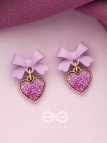 HEART-SHAPED CANDY BOX- LAVENDER AND GOLDEN EARRINGS