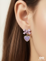 HEART-SHAPED CANDY BOX- LAVENDER AND GOLDEN EARRINGS