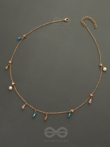 Rain In Paradise- Pearls And Crystals Studded Golden Necklace With Anti-Tarnish Coating