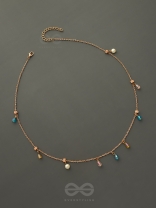 Rain In Paradise- Pearls And Crystals Studded Golden Necklace With Anti-Tarnish Coating