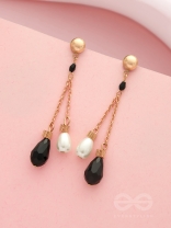The Foggy Night- Black and White Golden Dangler Earrings