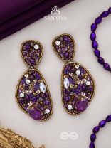 KARNIKAR- THE PURPLE FLOWER- STONE, SEQUINS AND BEADS EMBROIDERED EARRINGS (Violet & Fire Yellow)