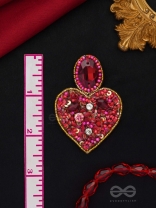 ANTASHTHA- THE HEART- STONES, SEQUINS AND BEADS EMBROIDERED EARRINGS (Crimson)