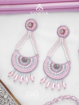 Utksiptika - The Glorious Crescent - Beads, Sequins And Glass Drops Hand Embroidered Earrings (Blush Pink & Mint Green)