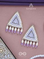 Suchyagra- The Eternal Pyramid- Pearls, Beads and Glass Beads Embroidered Earrings (Orchid Purple)