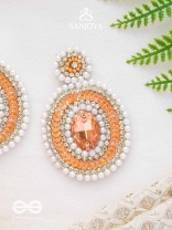 Vitanka - The Beautiful Ovals - Sequins, Stones And Beads Hand Embroidered Earrings (Carrot Orange)