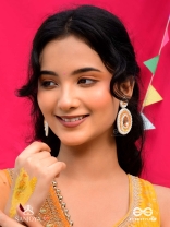 Vitanka - The Beautiful Ovals - Sequins, Stones And Beads Hand Embroidered Earrings (Carrot Orange)