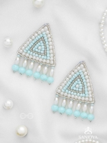 Suchyagra- The Eternal Pyramid-  Pearls, Beads and Glass Beads Embroidered Earrings (Sky Blue)
