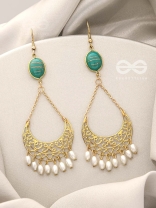 Over the Moon- Golden Stone and Pearls Earrings
