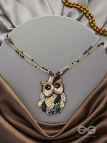 Shakuneya - The Owl King -  Sequins And Cutdana Hand Embroidered Necklace (Ebony Black And Golden)
