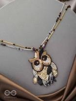 Shakuneya - The Owl King -  Sequins And Cutdana Hand Embroidered Necklace (Ebony Black And Golden)