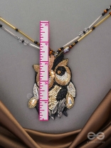 Shakuneya - The Owl King -  Sequins And Cutdana Hand Embroidered Necklace (Ebony Black And Golden)