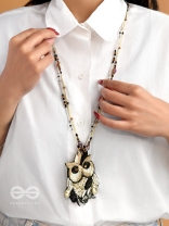 Shakuneya - The Owl King -  Sequins And Cutdana Hand Embroidered Necklace (Ebony Black And Golden)