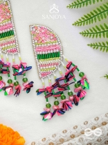 Unmish - The Budding Blossoms - Beads, Cutdana And Sequins Hand Embroidered Earrings