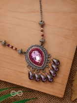 Peshana- The Gorgeous Trinket- Stone and Glass Beads Embroidered Necklace (Orchid Purple)