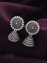 The Silver Sunrays - Oxidised Jhumka Earrings