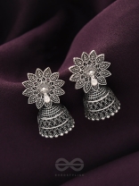 The White Peacock - Oxidised Jhumka Earrings
