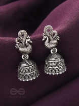 The Prink Peacock- Oxidised Jhumka Earrings