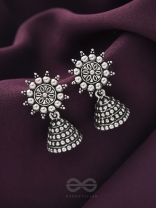 The Pearly Sun- Oxidised Jhumka Earrings