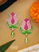 Ambuda- The Lotus Bud- Resham and Glass Drops Embroidered Earrings