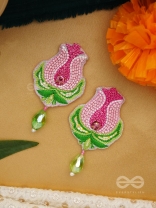 Ambuda- The Lotus Bud- Resham and Glass Drops Embroidered Earrings