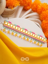 Suvarna - The Golden Stunner - Mirror, Lace And Beads Hand Embroidered Choker Neckpiece