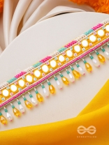 Suvarna - The Golden Stunner - Mirror, Lace And Beads Hand Embroidered Choker Neckpiece