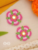 Saumana- The Pink Blossom- Resham and Mirror Embroidered Earrings