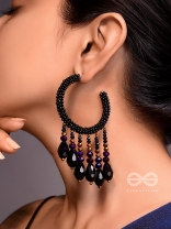 Tamisra- The Melting Night- Glass Drops and Beads Embroidered Hoop Earrings
