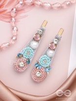 Kelivana - The Pleasant Garden - Stones, Dabka, Pearls And Sequins Hand Embroidered Hair Clips